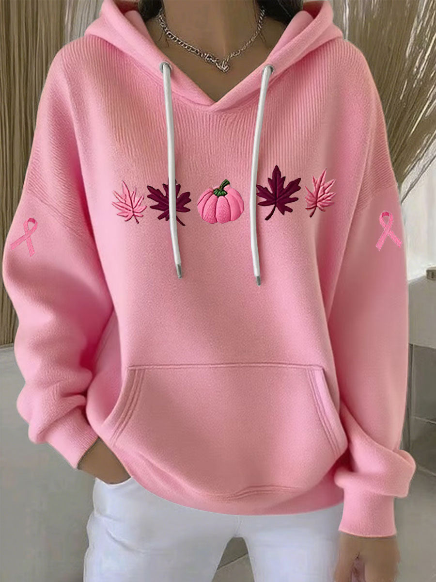 Women's Pink Ribbon Print Casual Hoodie