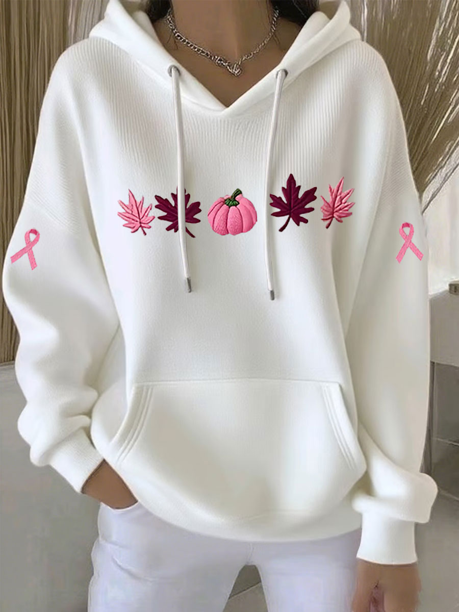 Women's Pink Ribbon Print Casual Hoodie