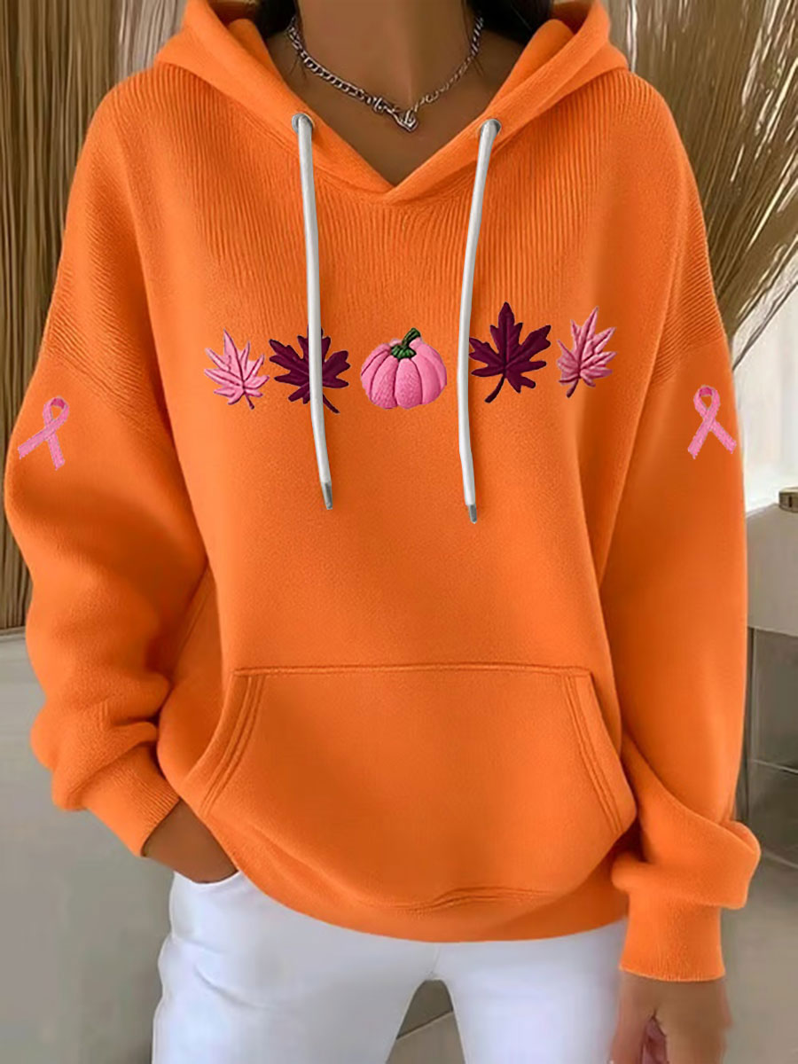 Women's Pink Ribbon Print Casual Hoodie