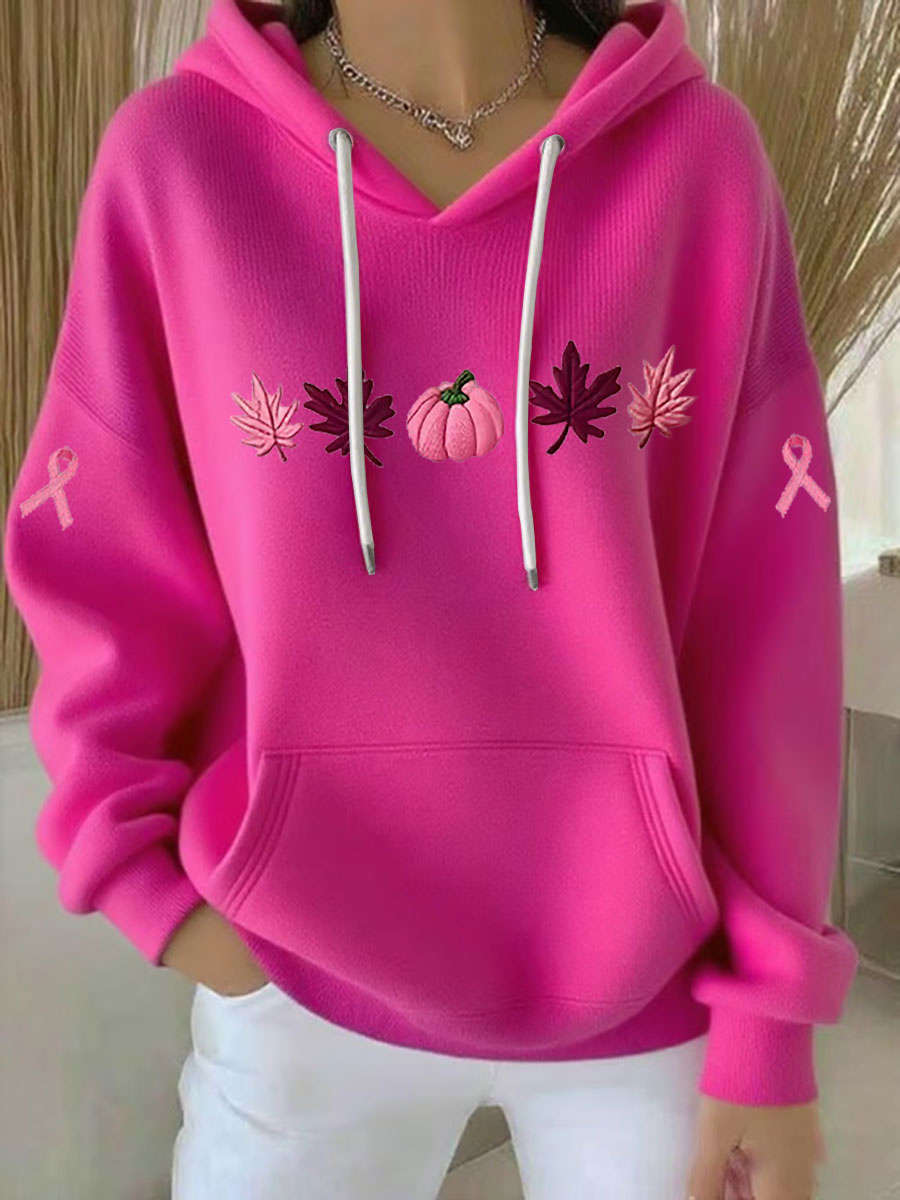Women's Pink Ribbon Print Casual Hoodie