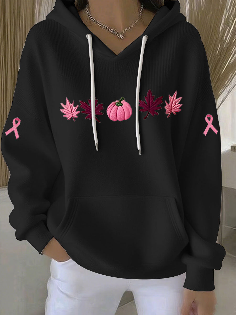 Women's Pink Ribbon Print Casual Hoodie
