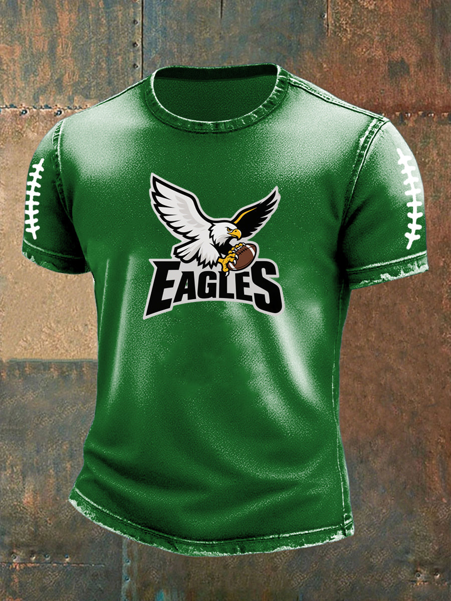 Vintage American Football Philadelphia Eagles Print Casual Cotton Short Sleeve T-Shirt