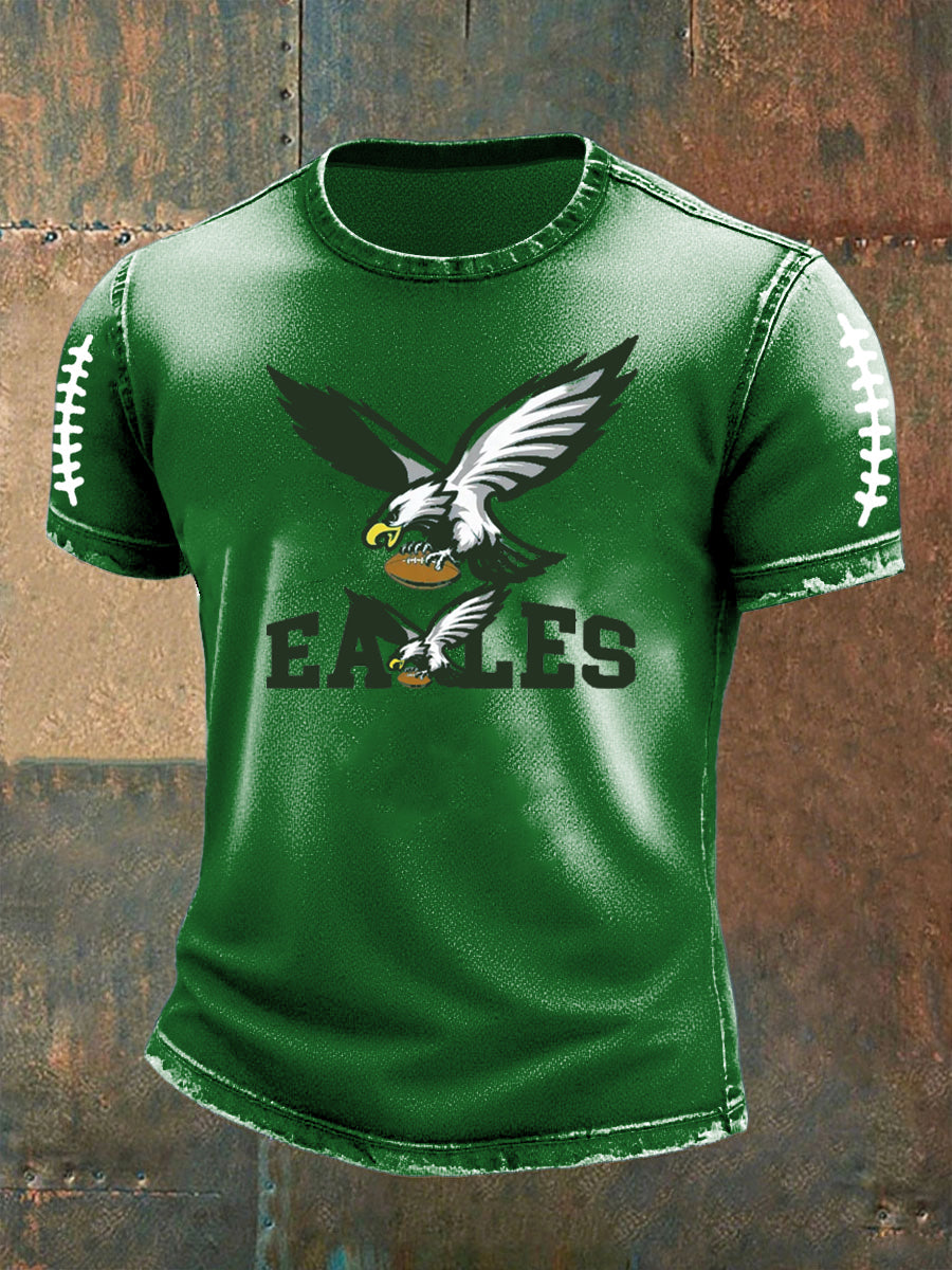 Vintage American Football Philadelphia Eagles Print Casual Cotton Short Sleeve T-Shirt