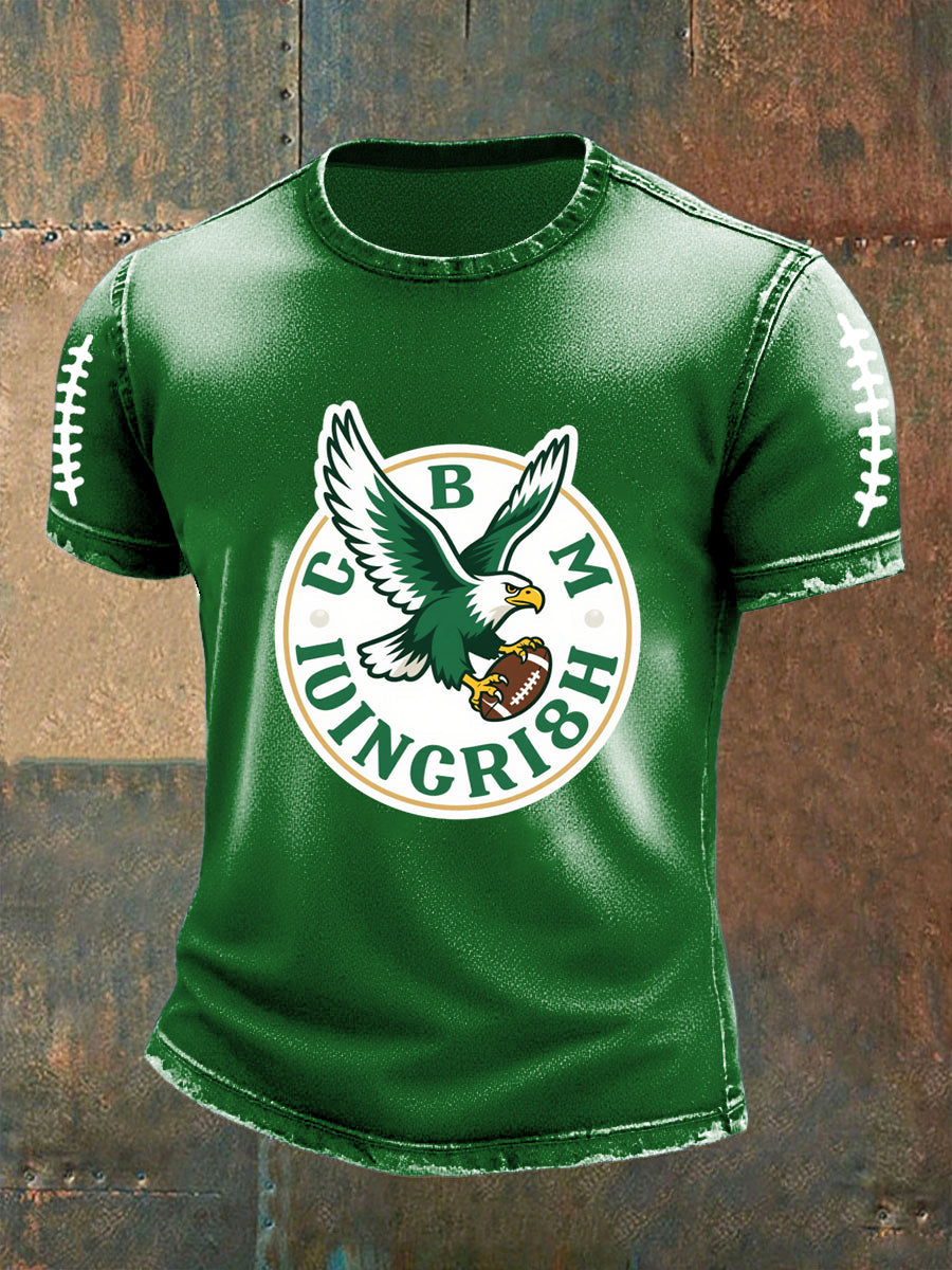 Vintage American Football Philadelphia Eagles Print Casual Cotton Short Sleeve T-Shirt