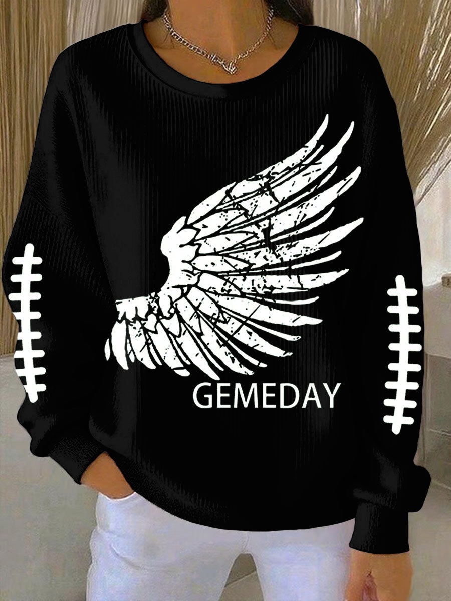 Women's Football Fans Lovers Gameday Casual  Printed  Casual Loose Long Sleeve Top