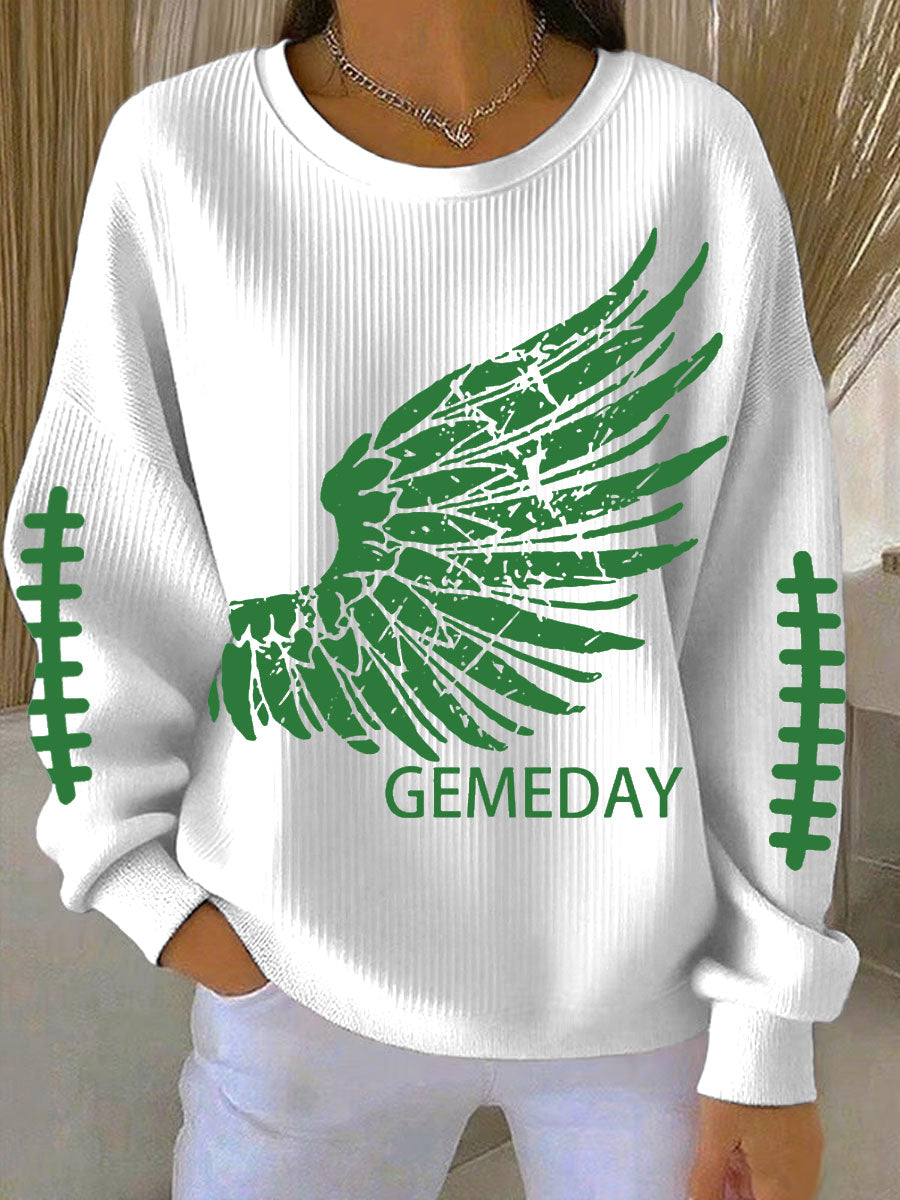 Women's Football Fans Lovers Gameday Casual  Printed  Casual Loose Long Sleeve Top