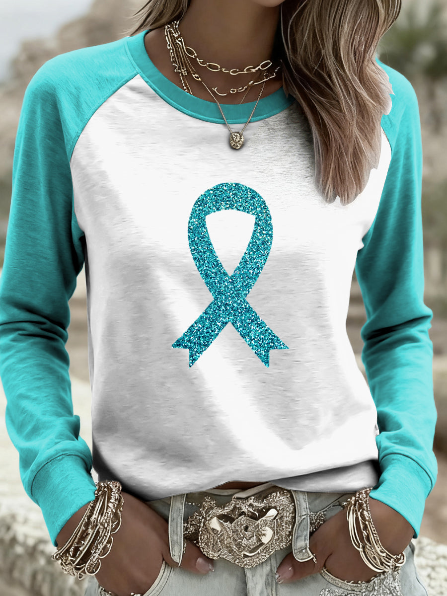 Women's Ovarian Cancer Ribbon Casual Long-Sleeve Pullover