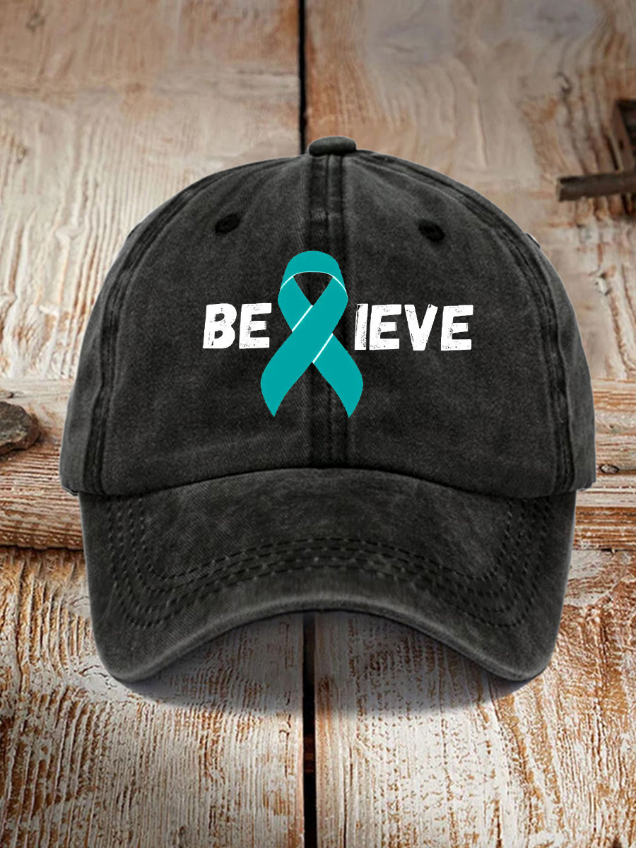 Unisex Believe Teal Ribbon Ovarian Cancer Awareness Hat