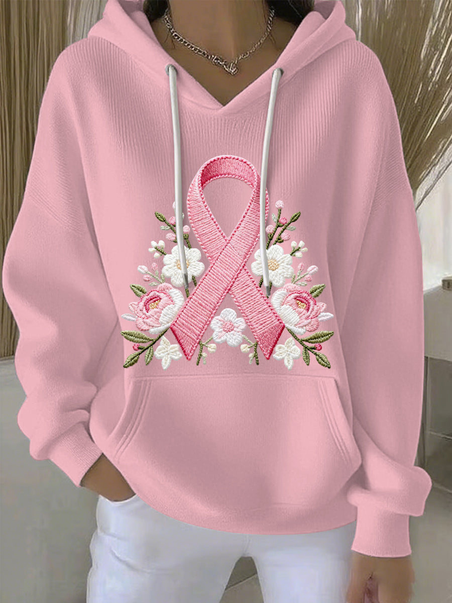 Women's Breast Cancer Pink Print Casual Hoodie