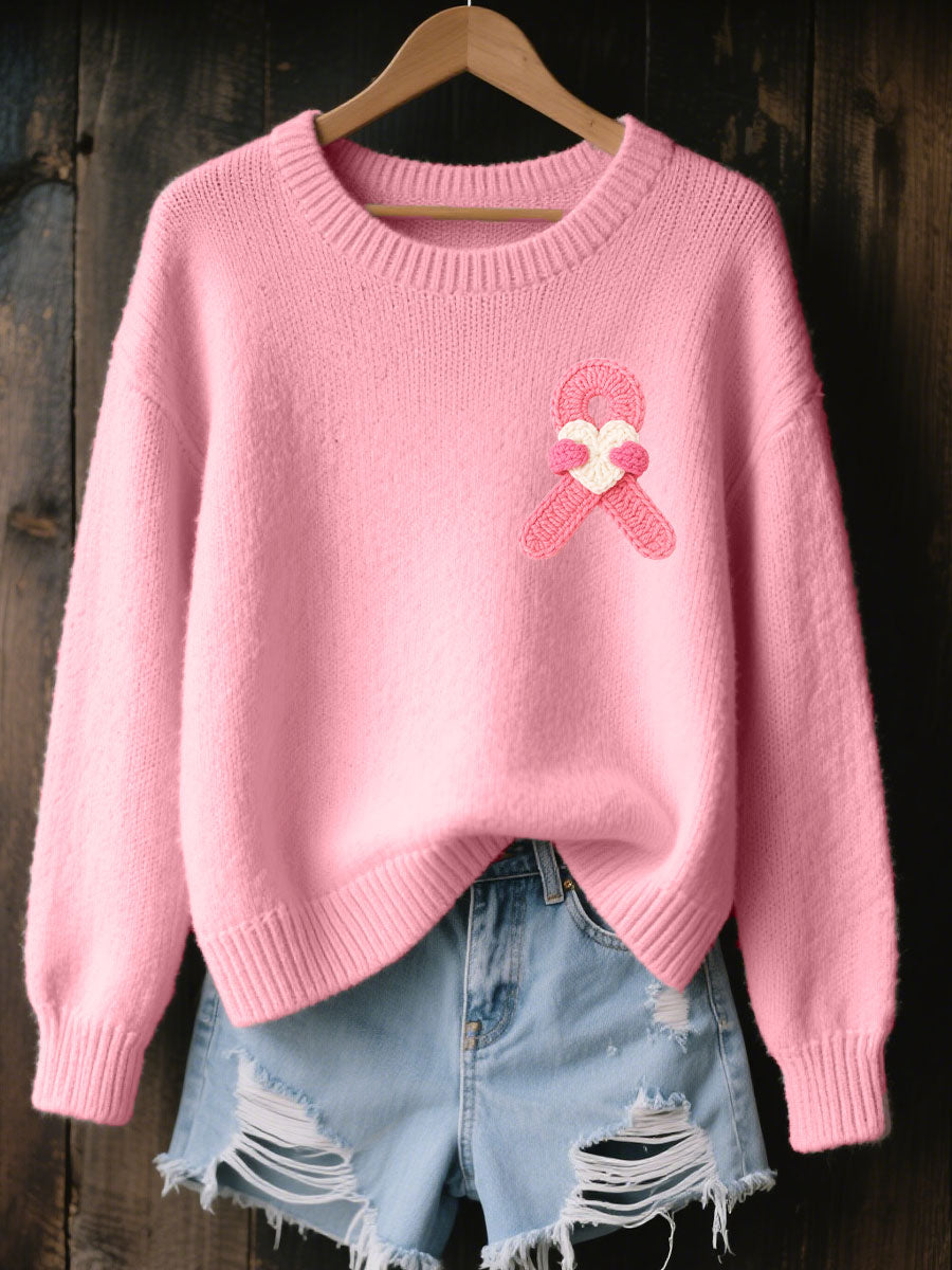 Women's Pink Ribbon Print Casual Top