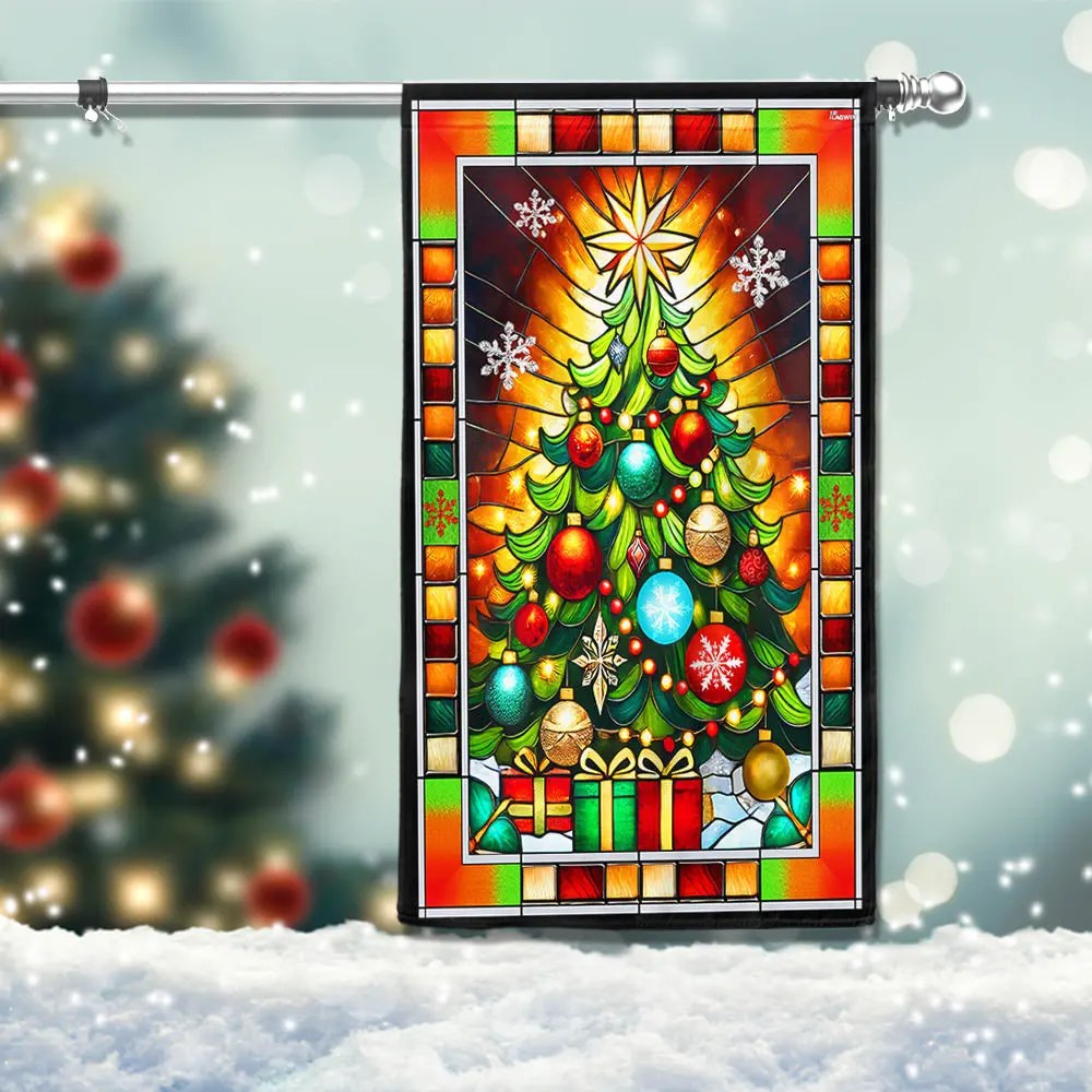Stained Glass Christmas Tree Flag Christmas 2025 - Liberish