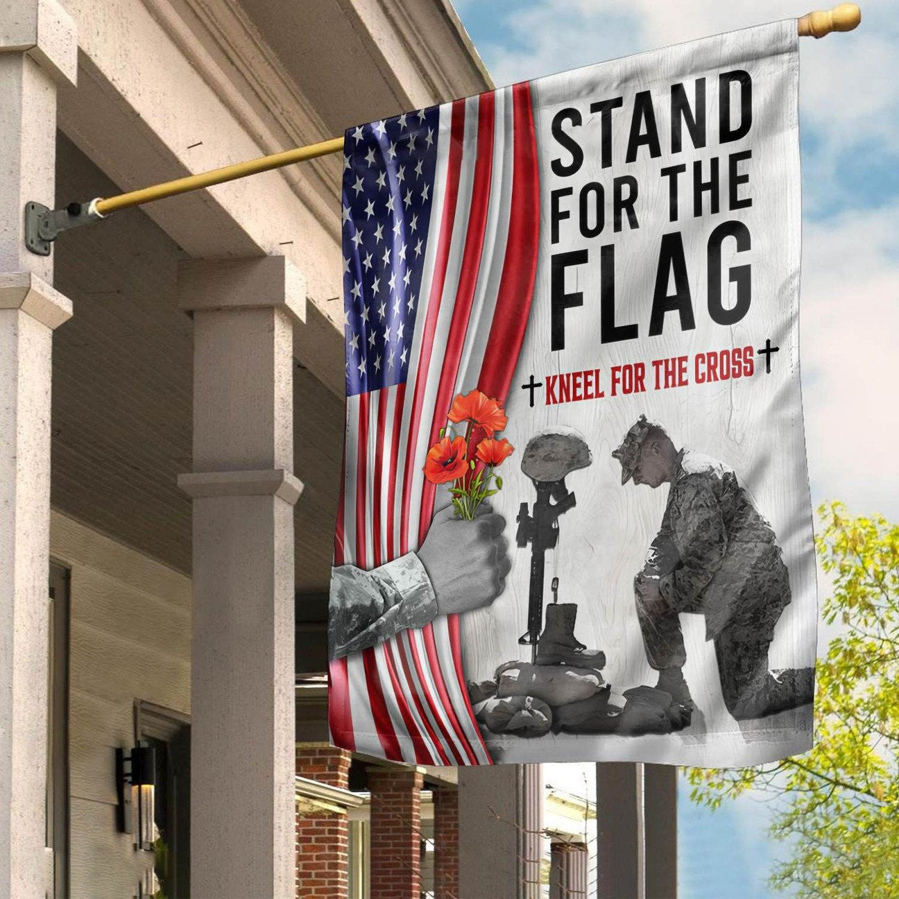 Stand For The Flag Kneel For The Cross Flag Veteran Flag Outdoor Patriotic Decor Gift For Veterans - Liberish