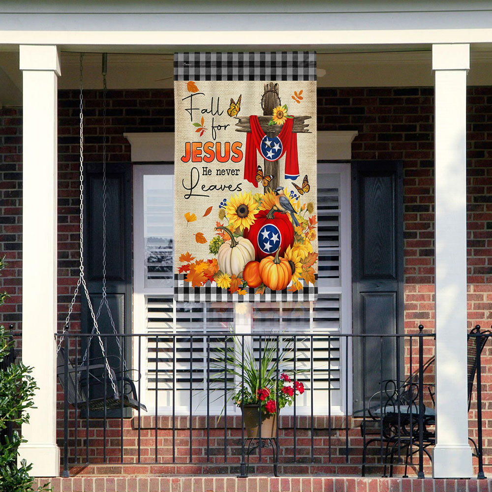 Tennessee State Fall Pumpkins Flag Fall For Jesus He Never Leaves Halloween Flag - Liberish