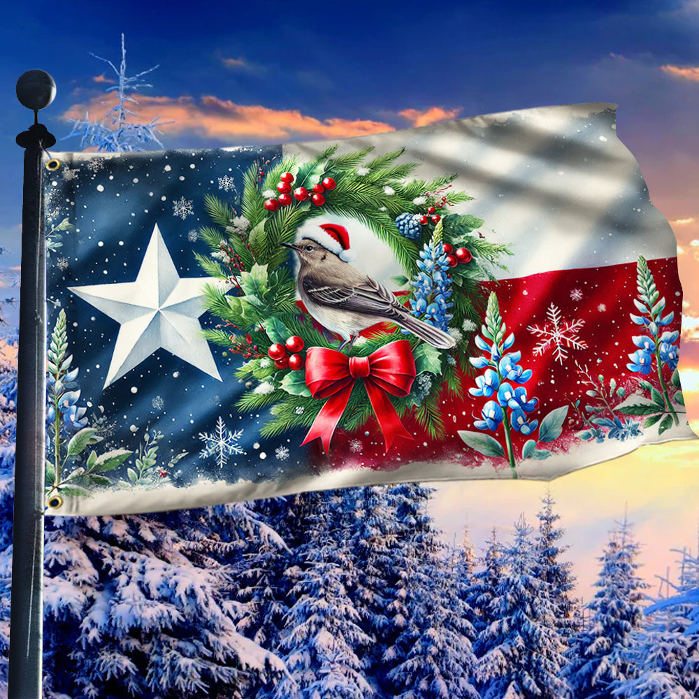 Texas Bluebonnets And Mockingbird Texas Grommet Flag - Liberish