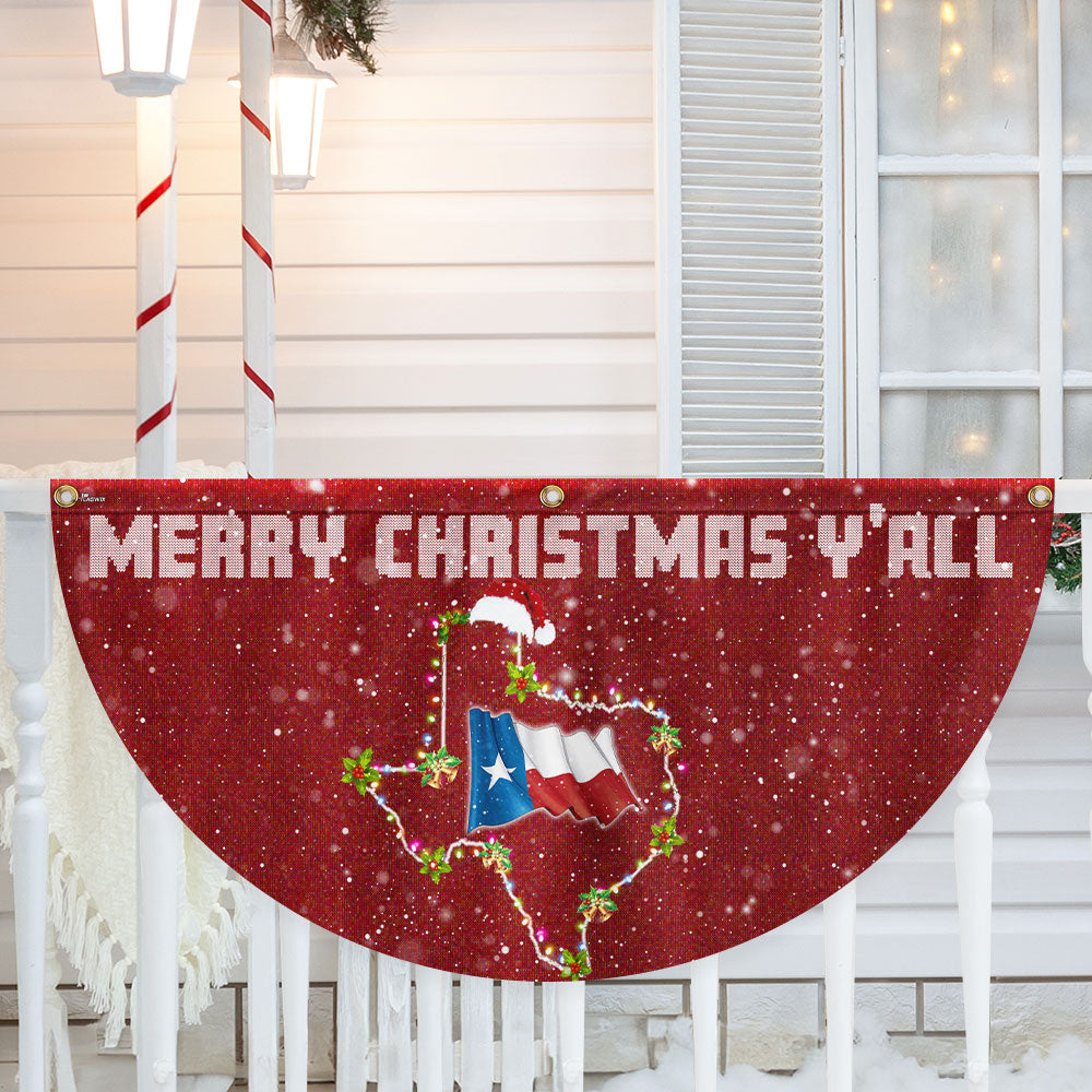Texas Christmas Fan Flag Holiday Decoration Non Pleated Design - Liberish