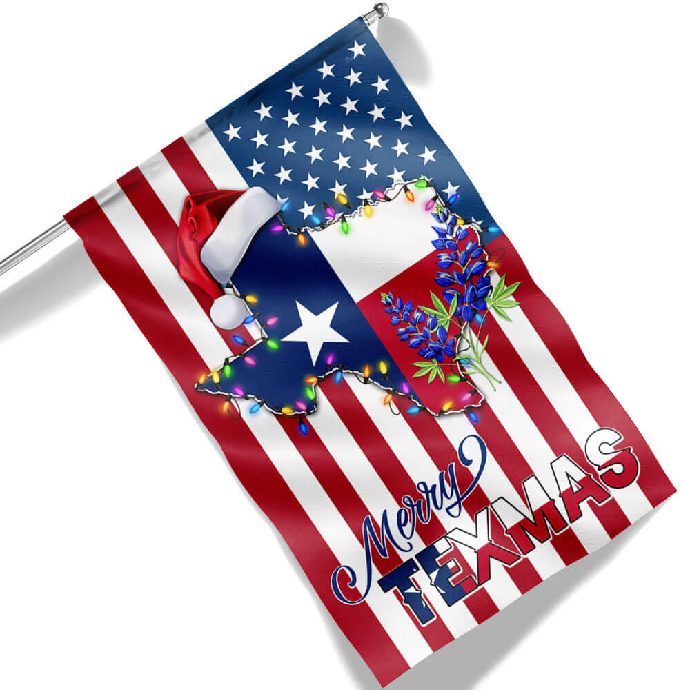 Texas Christmas State Merry Texmas Bluebonnet American Flag - Liberish