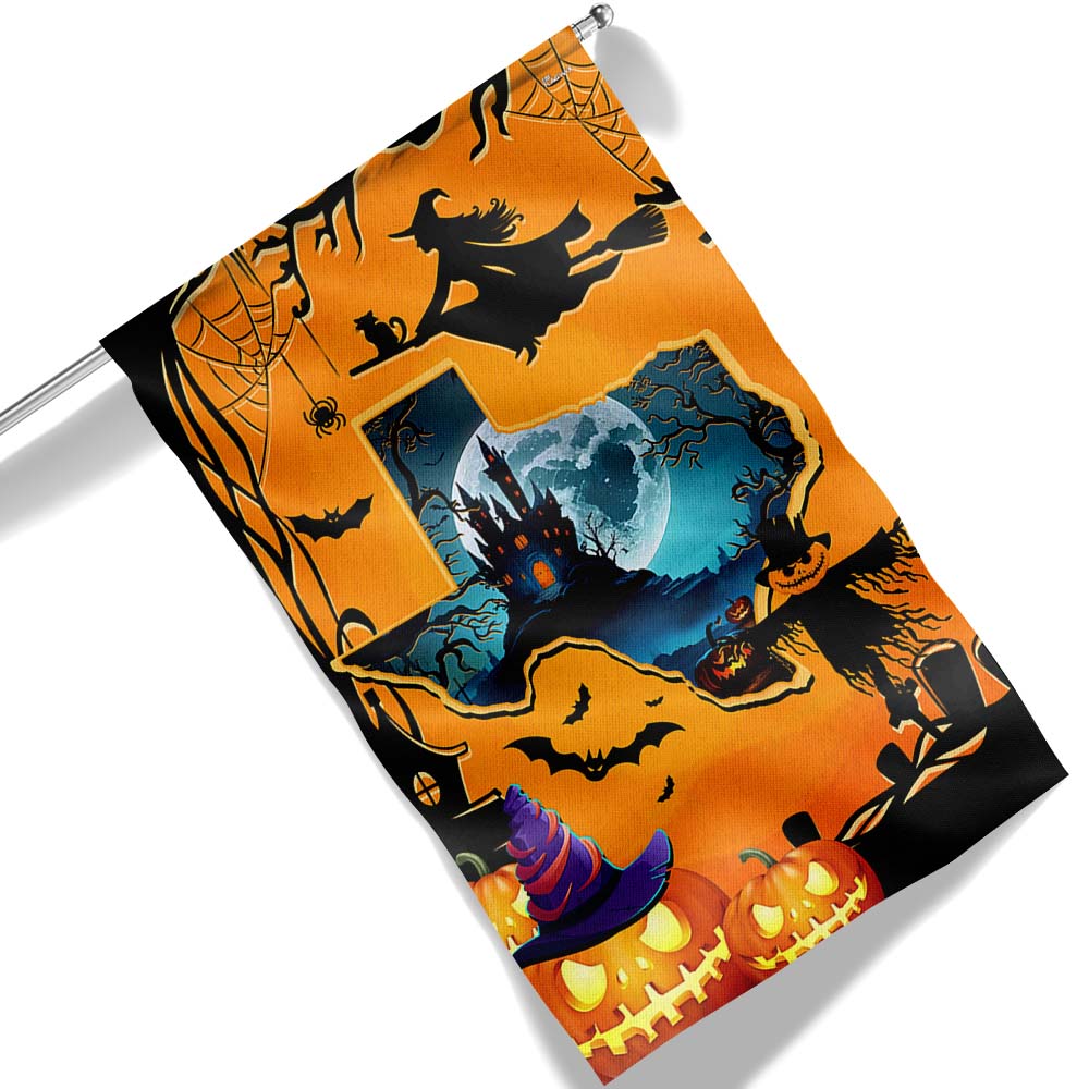 Texas Halloween Flag Spooky Pumpkins Witch - Liberish