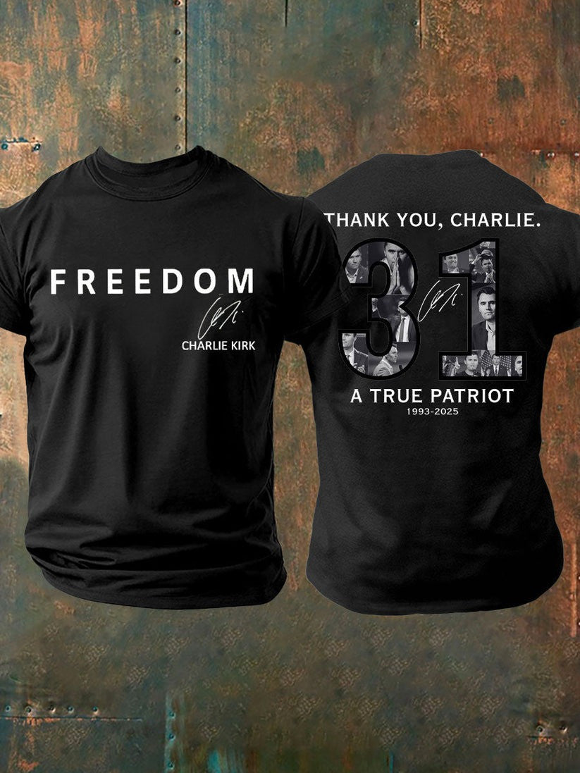 Thank You Charlie Kirk 31 True Patriot Printed T-Shirt Best Gift For America Lovers and Supporters - Liberish