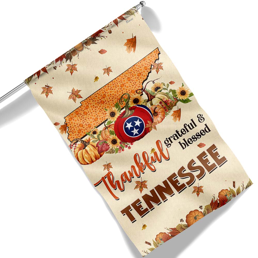 Thanksgiving Tennessee Flag Thankful Grateful And Blessed Halloween Pumpkin Fall Flag Tpt1 - Liberish