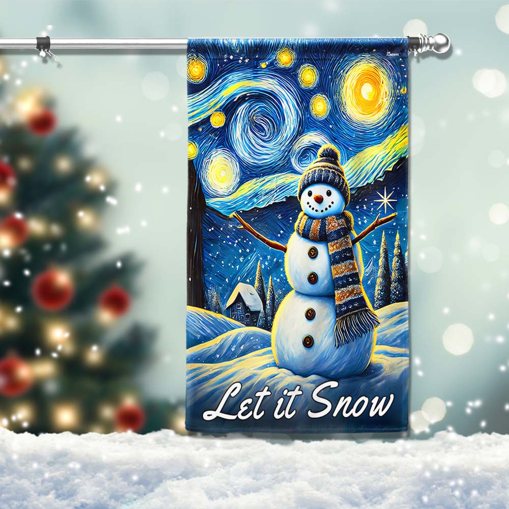 The Starry Night Snowman Let It Snow Christmas Flag - Liberish