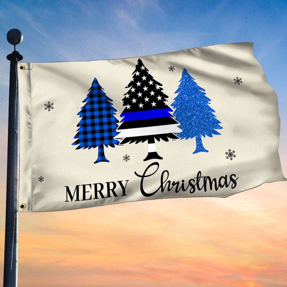 Thin Blue Line Merry Christmas Flag Police Law Enforcement Grommet Flag For Holiday Deco - Liberish