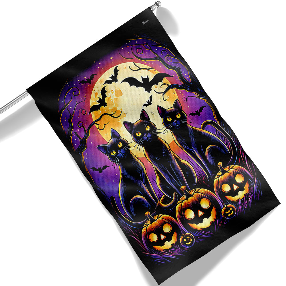 Three Black Cats Halloween Flag - Liberish