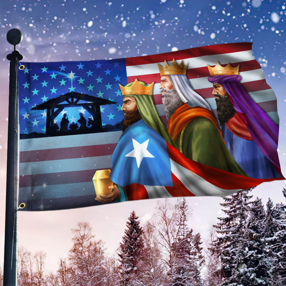 Three Kings Three Wise Men Nativity Of Jesus Puerto Rico Us Christmas Grommet Flag - Liberish