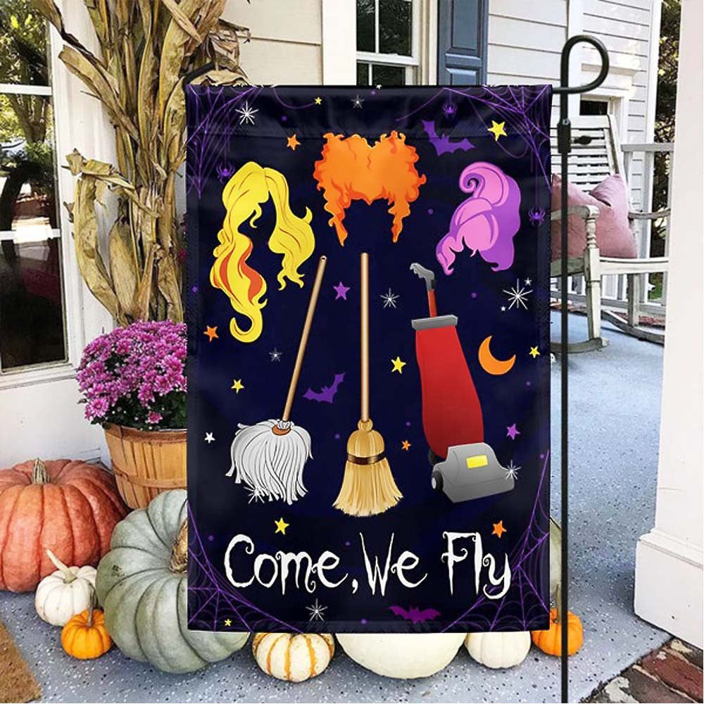 Three Witches Halloween Come We Fly Flag Halloween Gift For Adults and Childrens - Liberish