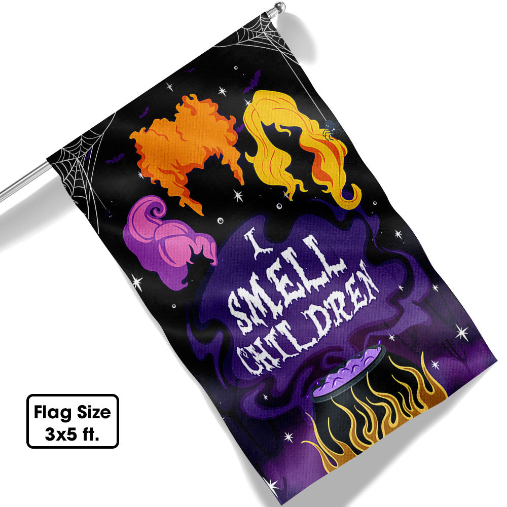 Three Witches Halloween I Smell Children Flag - Liberish