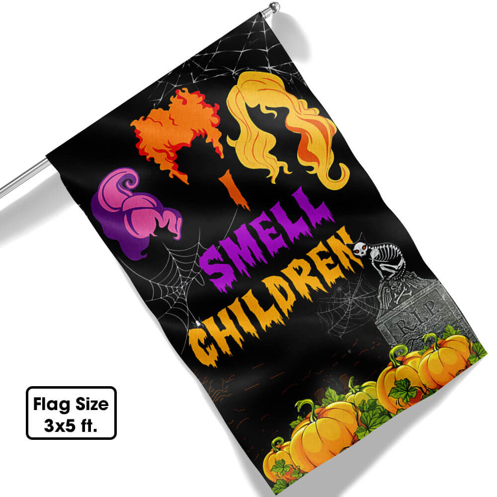 Three Witches Halloween I Smell Children Flag Trick or Treat - Liberish