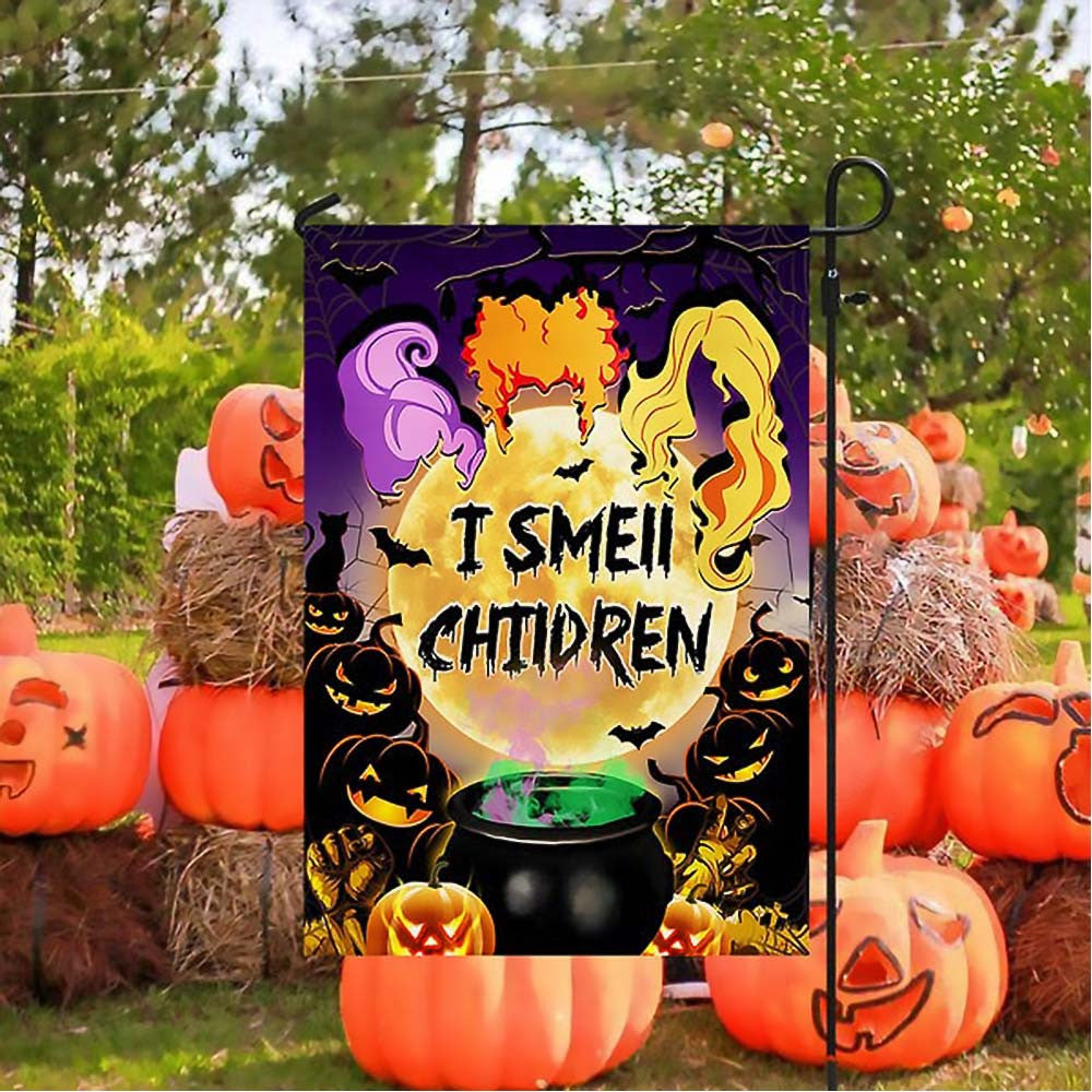 Three Witches Halloween I Smell Children Hocus Pocus Halloween Flag Gift For Friends and Kids on Halloween Day - Liberish