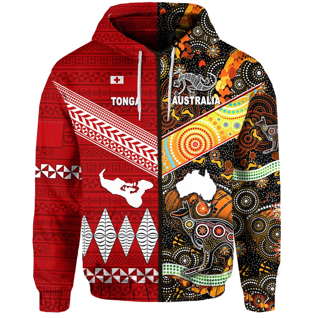 Tonga Ngatu and Australia Aboriginal Zip Hoodie Together LT8