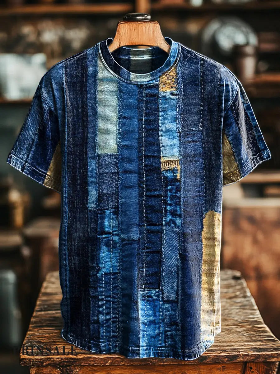 Unisex Retro Abstract Stripe Print Casual Loose Short Sleeve T-Shirt