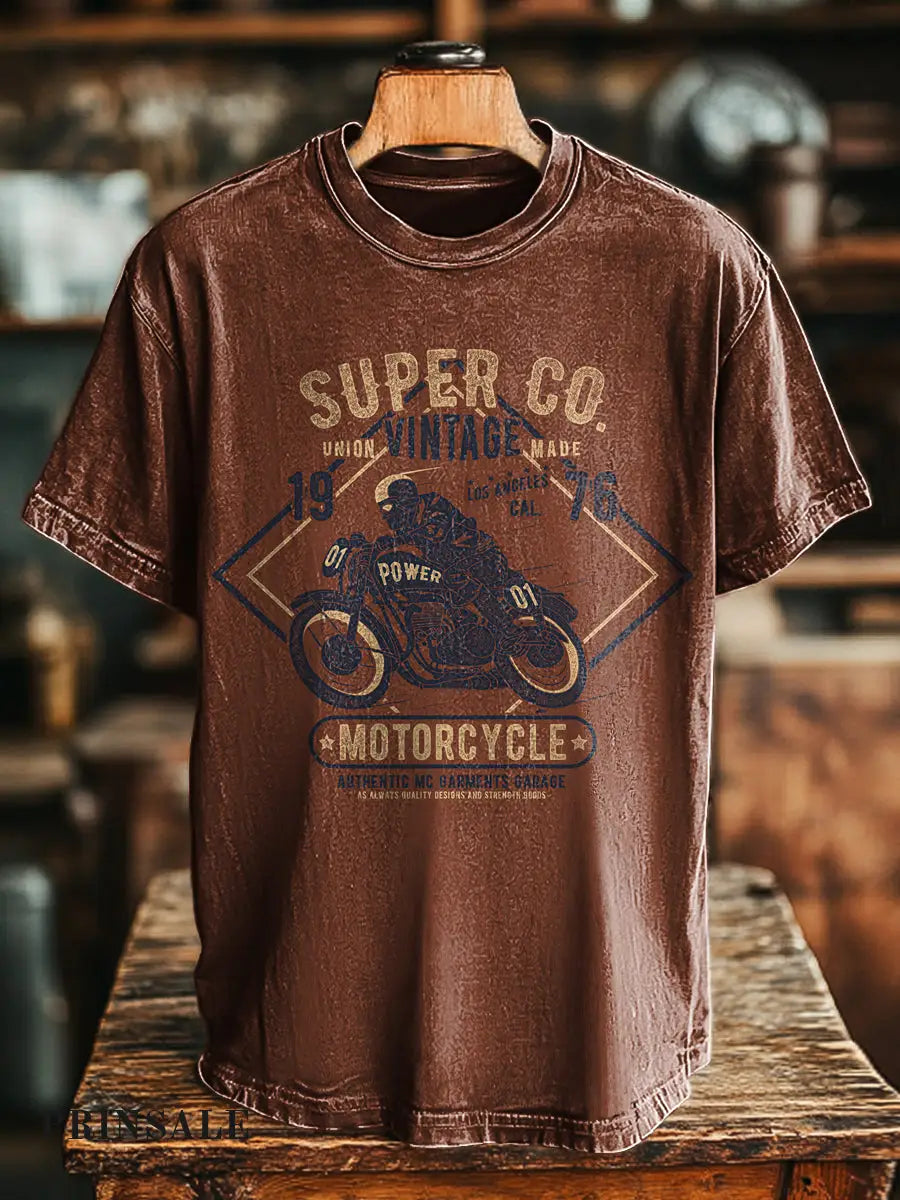 Unisex Retro Biker Letter Print Casual Loose Short Sleeve T-Shirt