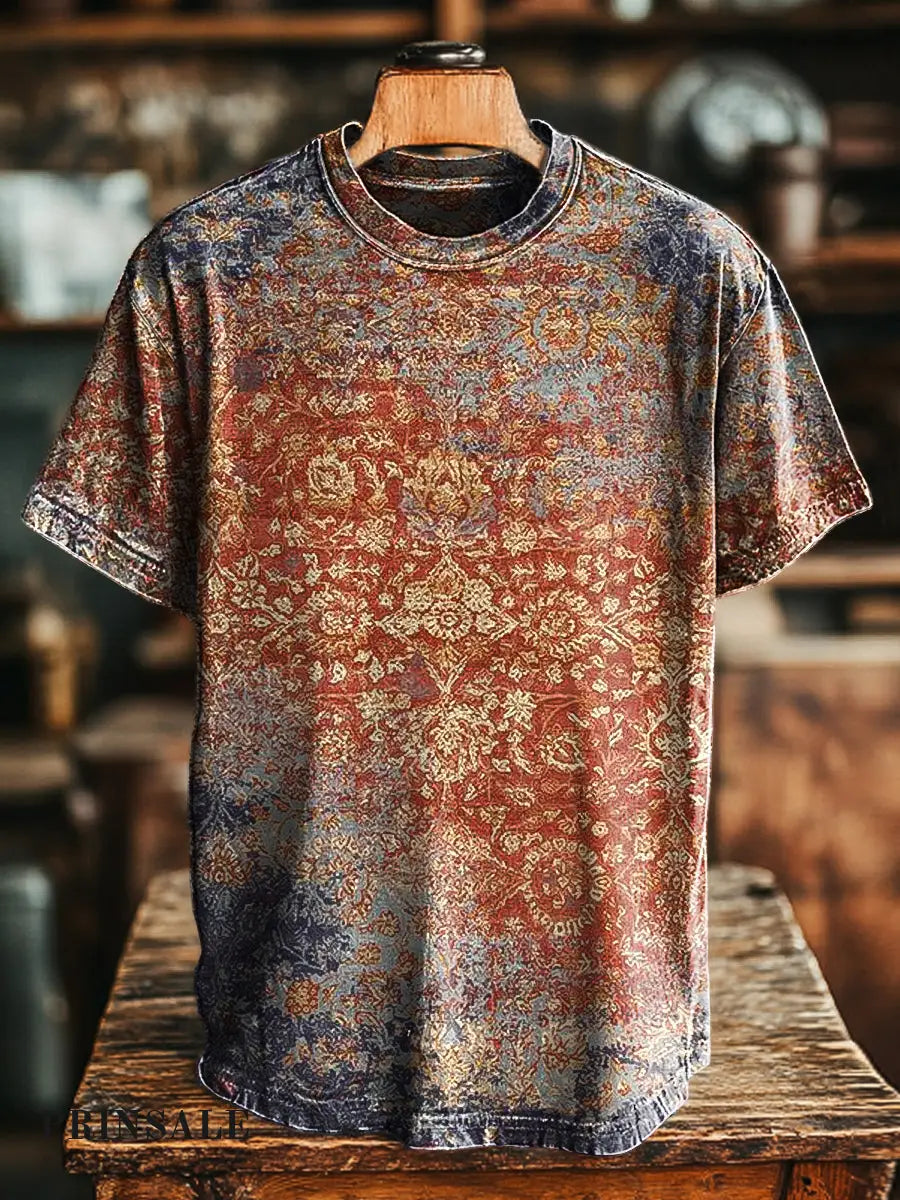 Unisex Retro Ethnic Floral Print Casual Loose Short Sleeve T-Shirt