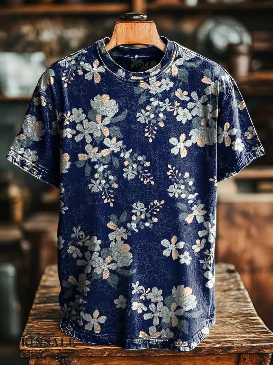 Unisex Retro Floral Print Casual Loose Short Sleeve T-Shirt
