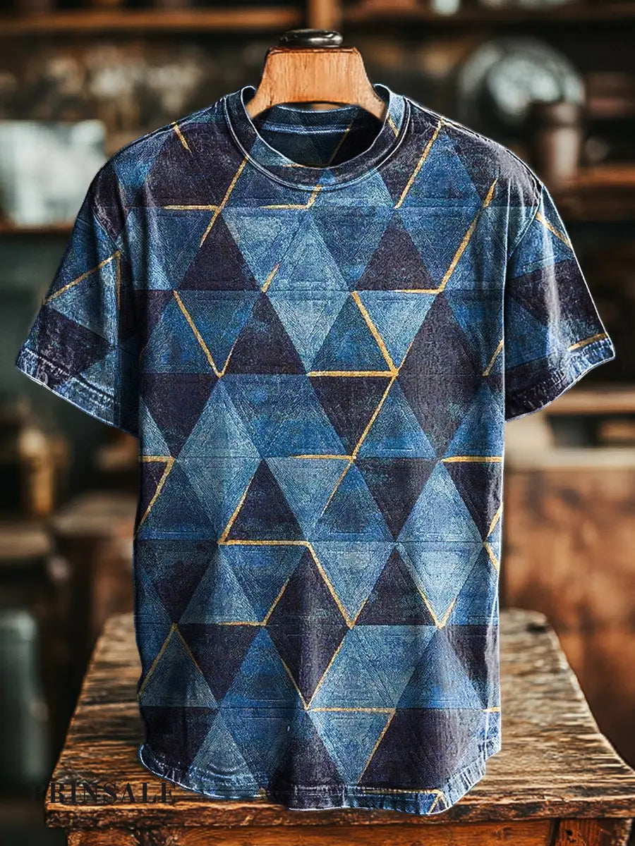 Unisex Retro Gradient Geometric Print Casual Loose Short Sleeve T-Shirt