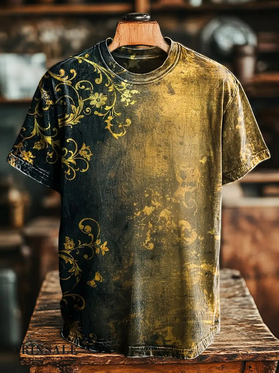 Unisex Vintage Old Vineman Floral Print Casual Loose Short Sleeve T-Shirt
