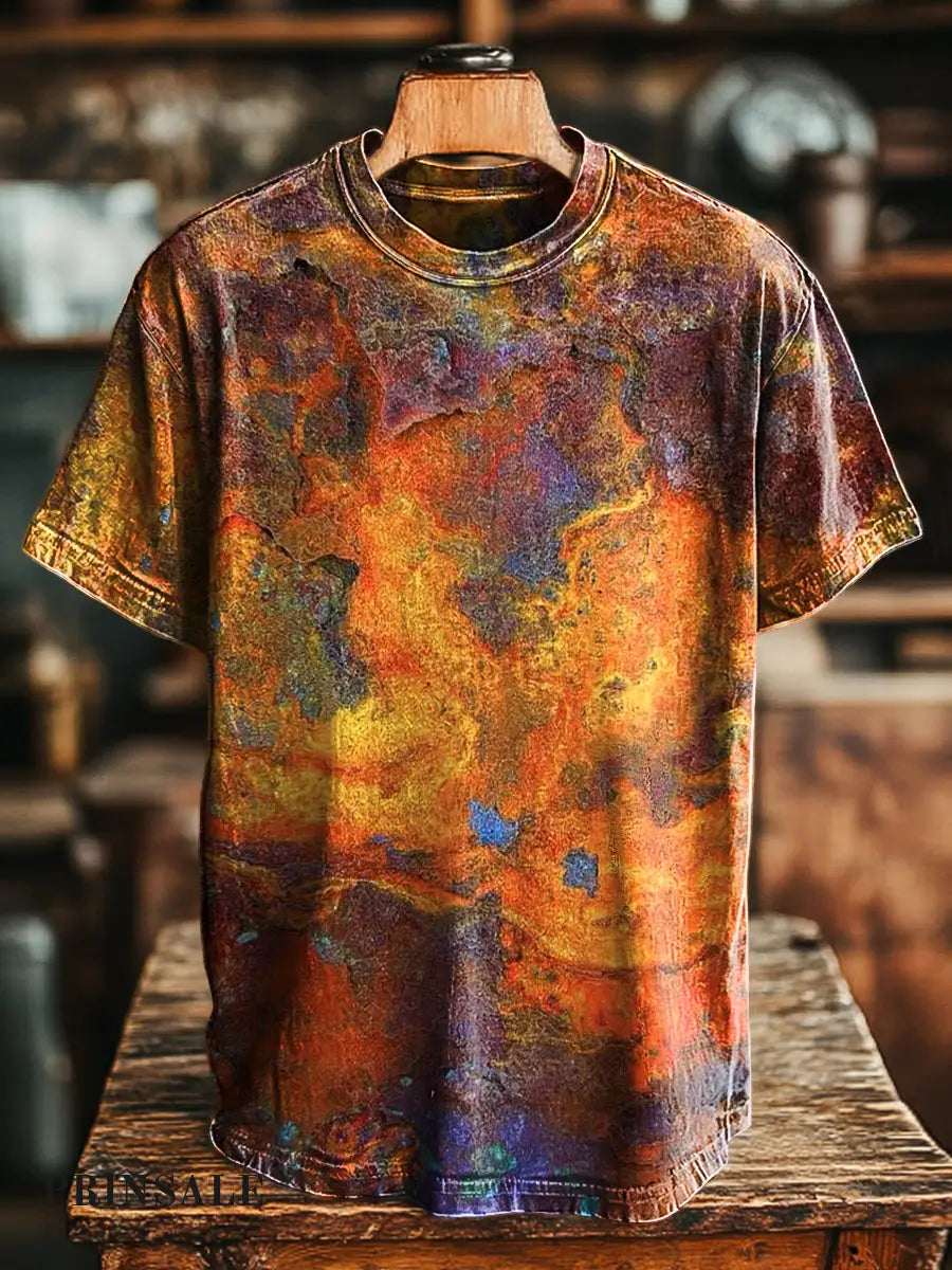 Unisex Vintage Textured Mottled Print Casual Loose Short Sleeve T-Shirt