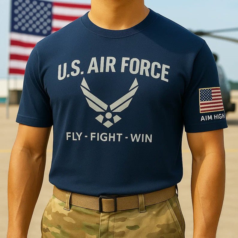 US Air Force Fly Fight Win T-Shirt Men's Patriotic Tees Air Force Gifts - Liberish
