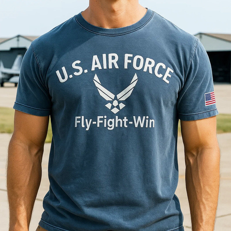 US Air Force Fly Fight Win T-Shirt Men's Patriotic Tees Gifts For Air Force - Liberish