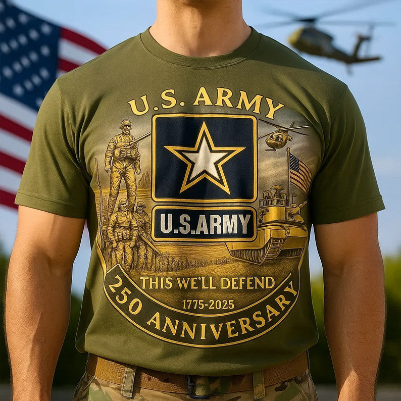 US Army 250th Anniversary 1775 2025 This We'll Defend T-Shirt Patriotic Gifts For Men's - Liberish