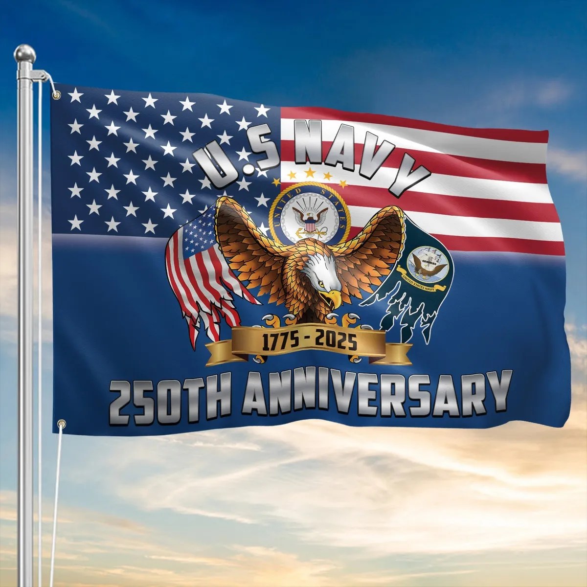US Navy 1775 2025 250Th Anniversary Flag Proud USN Patriotic Flag Decor - Liberish