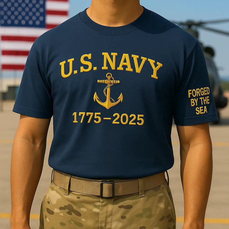 US Navy 1775 2025 250th Anniversary T-Shirt Forged By Sea USN Merch Gifts For Dudes - Liberish