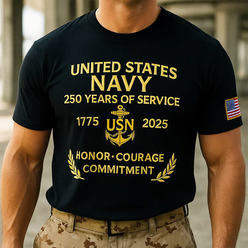 US Navy 250th Anniversary 1775 2025 T-Shirt Honor Courage Commitment Shirt Gifts For Him - Liberish