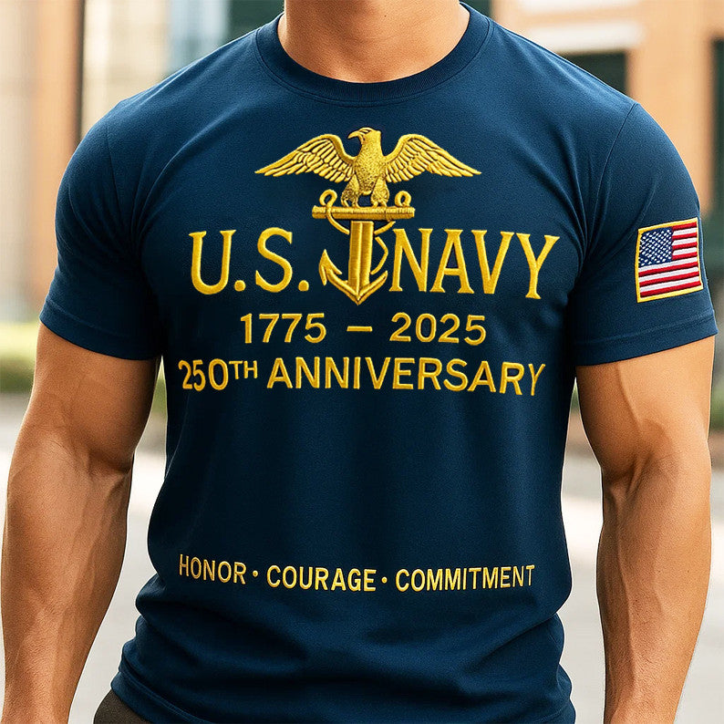 US Navy 250th Anniversary Honor Courage Commitment T-Shirt USN Merch - Liberish
