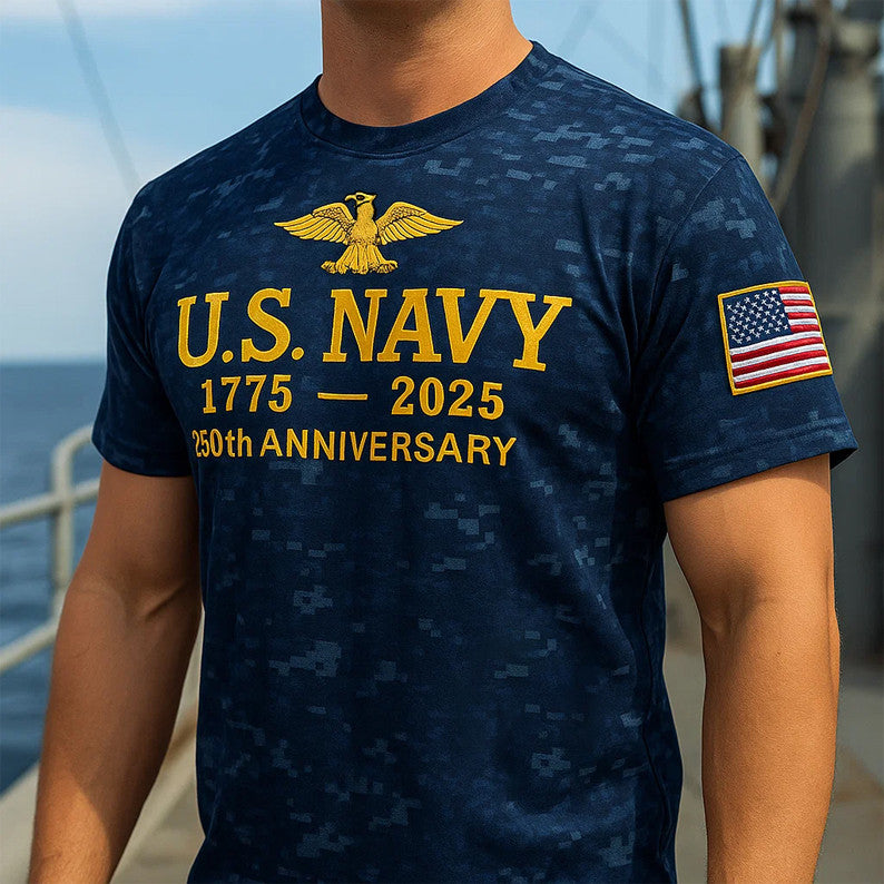 US Navy 250th Anniversary T-Shirt Camo 1775 2025 USN Merch Patriotic Gifts - Liberish