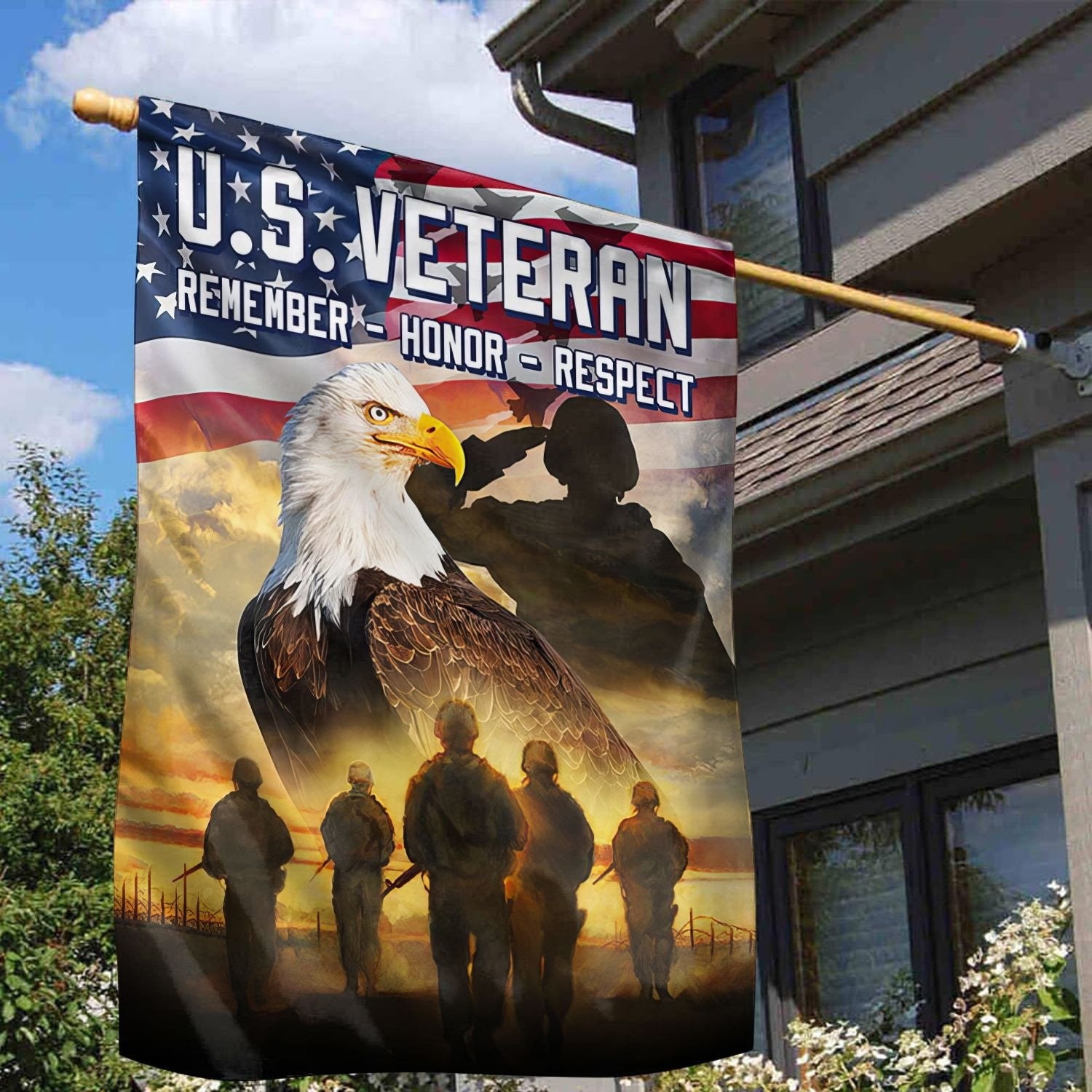 US Veteran Remember Honor Respect Flag Pride Military Flag Patriotic Decor Gift For Veterans - Liberish