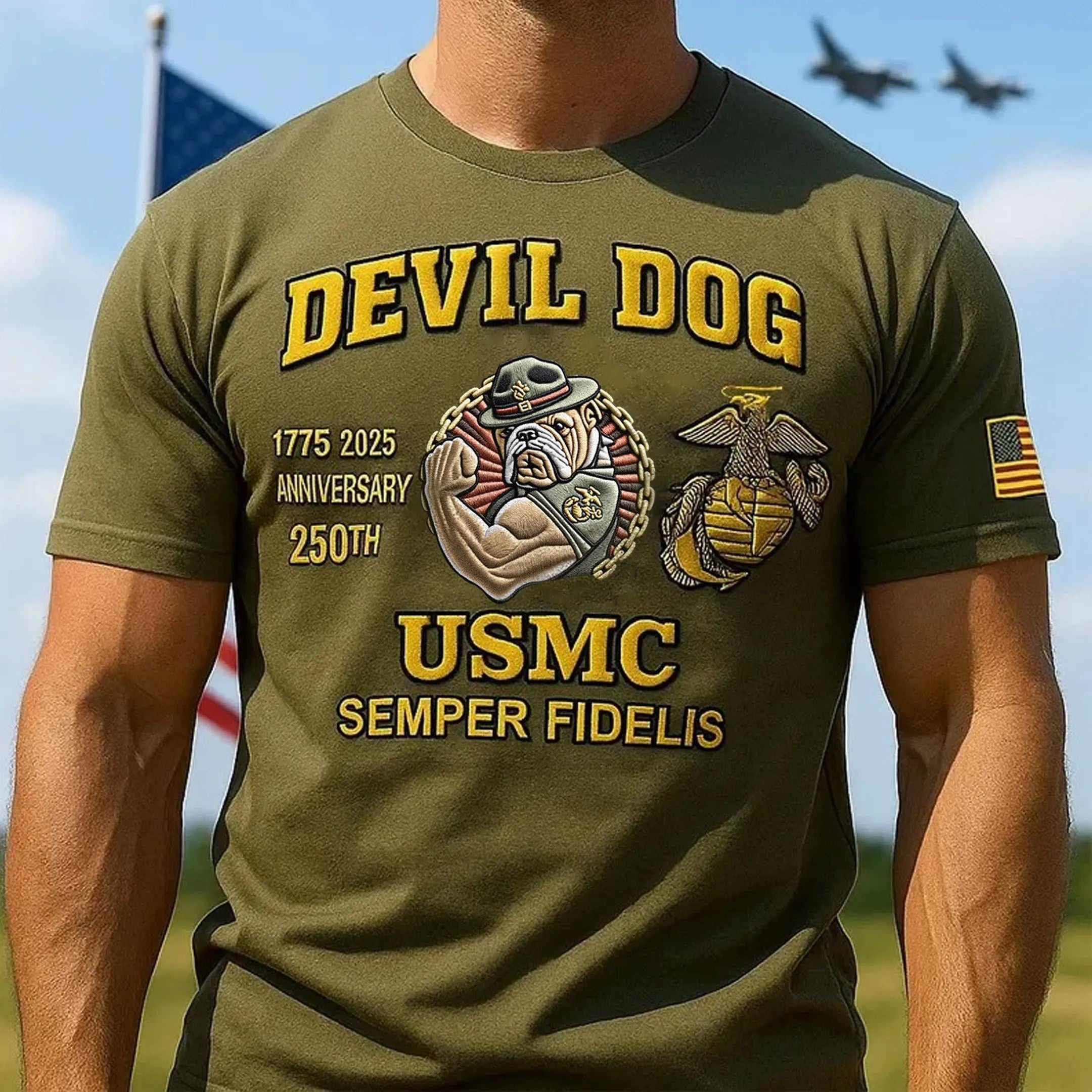 USMC 250th Birthday Bull Dog Retro T-Shirt Marines Shirt Brother Gifts - Liberish