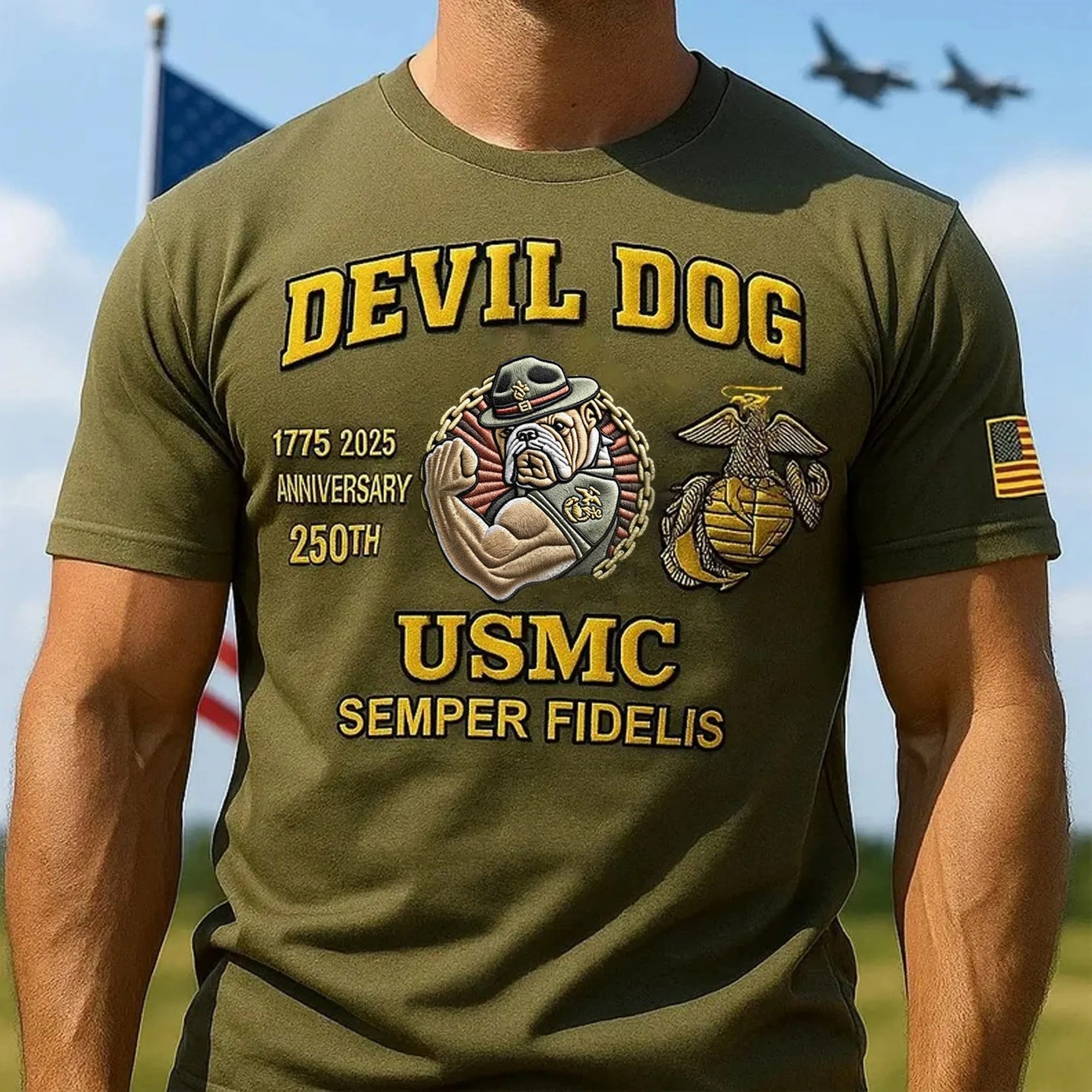USMC 250th Birthday Bull Dog Retro T-Shirt Marines Shirt Brother Gifts - Liberish